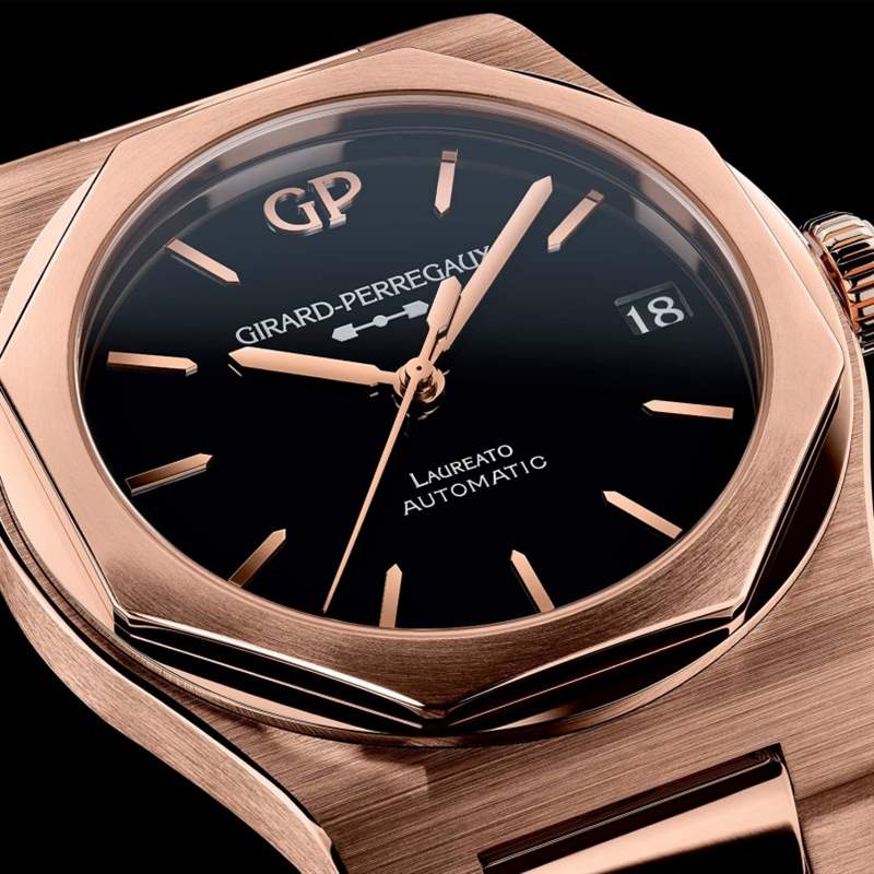 Girard Perregaux 芝柏GP Laureato Onyx 价钱介绍 Girard-Perregaux芝柏Laureato 42mm Pink Gold & Onyx|诱人的黑色缟玛瑙表盘-复刻表