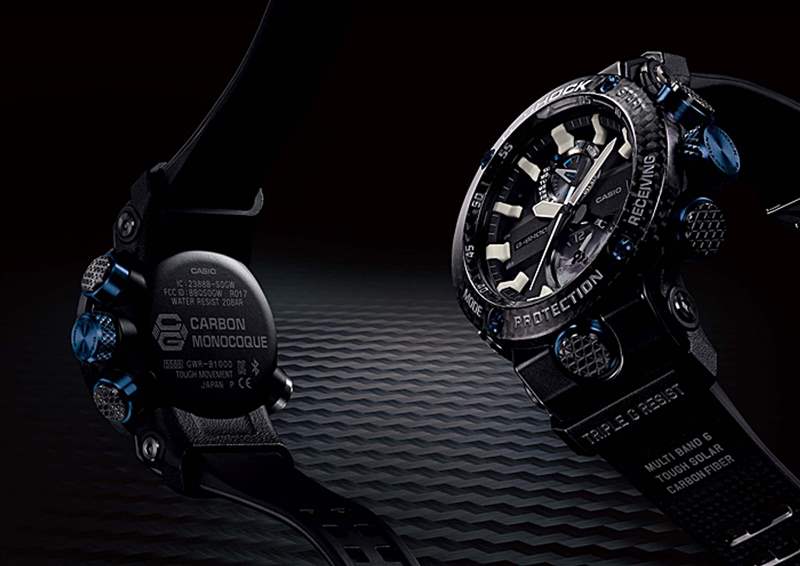 碳纖維材質(zhì)／太陽能機芯／防水200米／表徑46.2x46.3mm（G-SHOCK官網(wǎng)）