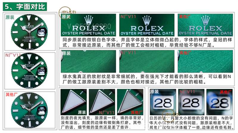 N厂复刻V11升级版劳力士绿水鬼对比正品及市场版本评测-复刻表