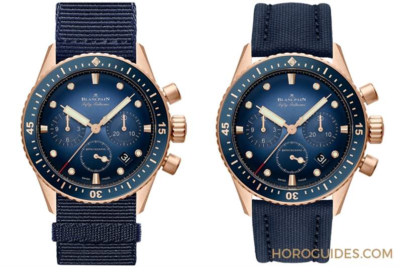 BLANCPAIN - 18K红金蓝面、23级钛灰面，Blancpain五十噚深潜器飞返计时码表两款延伸新作