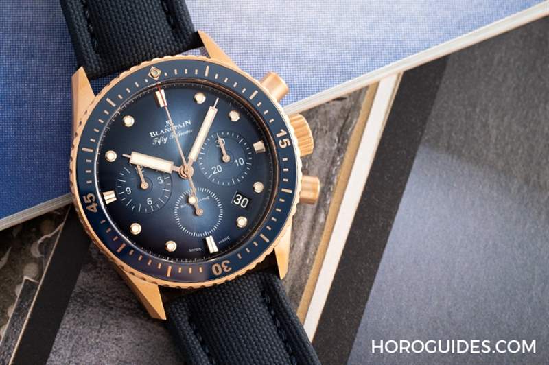 BLANCPAIN - 18K红金蓝面、23级钛灰面，Blancpain五十噚深潜器飞返计时码表两款延伸新作
