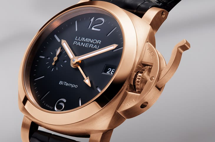 沛纳海Luminor PAM01641改以Goldtech红金搭配实用两地时间功能-复刻表