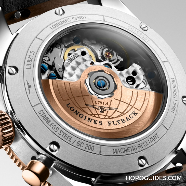 LONGINES - SPIRIT - L3.802.1.53.6 - LONGINES Spirit再掀热潮！ Spirit Zulu Time钛金属腕表与计时秒表间金新色登场